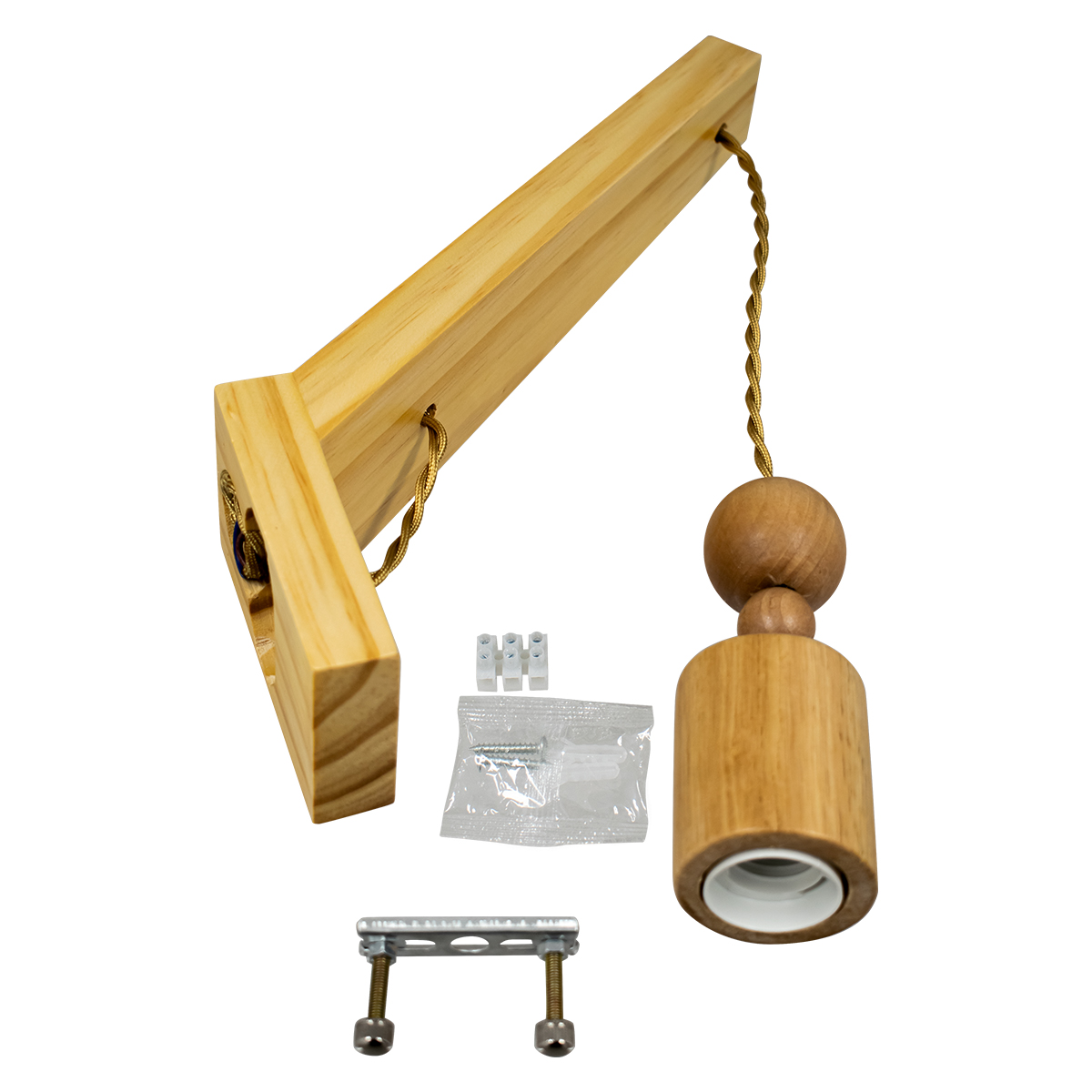 GloboStar® NOVO 00885 Vintage Φωτιστικό Τοίχου Απλίκα Μονόφωτο Μπεζ Ξύλινο με Σχοινί Μ7 x Π27 x Υ29-65cm - Image 6