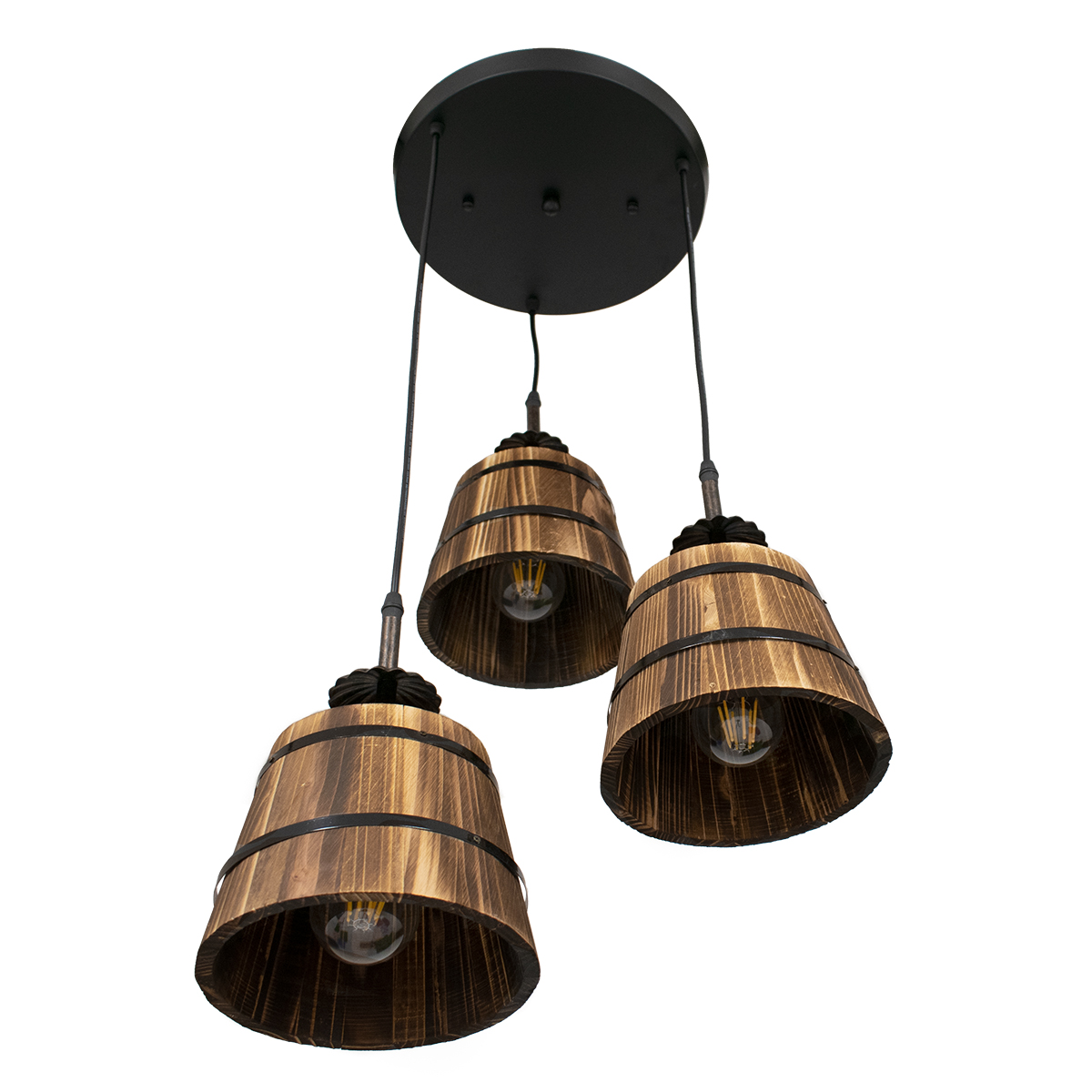 GloboStar® CEBU 00888 ΣΕΤ Vintage Κρεμαστό Φωτιστικό Οροφής Τρίφωτο Μεταλλικό Ξύλινο Φ40 x Y210cm - Image 5