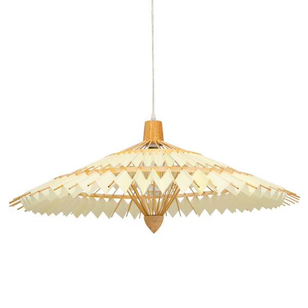 GloboStar® VENTALIA 00895 Vintage Κρεμαστό Φωτιστικό Οροφής Μονόφωτο Καφέ Ξύλινο Bamboo Φ80 x Y40cm