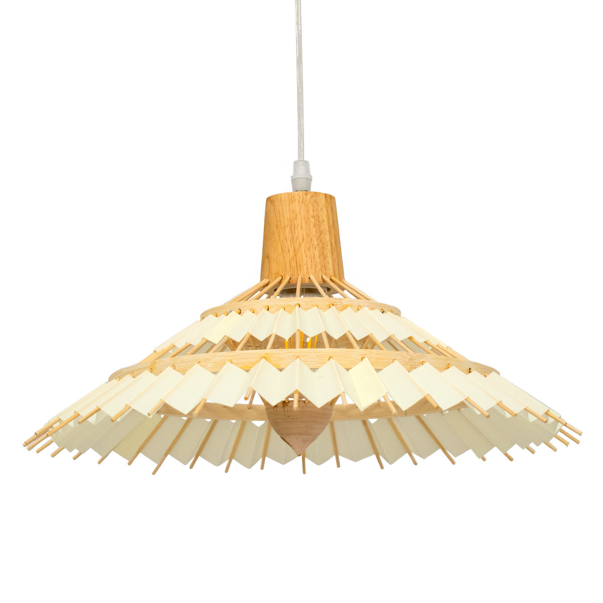 GloboStar® VENTALIA 00897 Vintage Κρεμαστό Φωτιστικό Οροφής Μονόφωτο Μπεζ Ξύλινο Bamboo Φ40 x Y22cm
