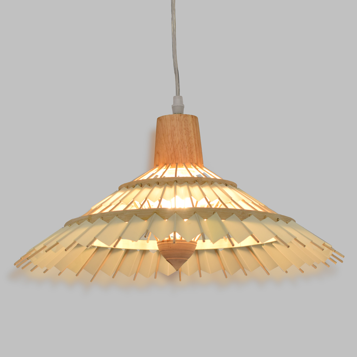 GloboStar® VENTALIA 00897 Vintage Κρεμαστό Φωτιστικό Οροφής Μονόφωτο Μπεζ Ξύλινο Bamboo Φ40 x Y22cm - Image 2