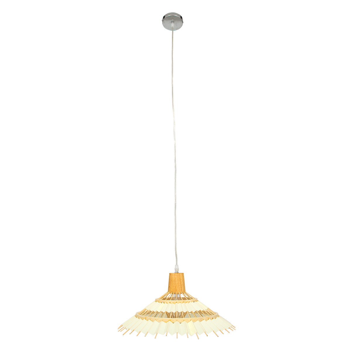 GloboStar® VENTALIA 00897 Vintage Κρεμαστό Φωτιστικό Οροφής Μονόφωτο Μπεζ Ξύλινο Bamboo Φ40 x Y22cm - Image 3