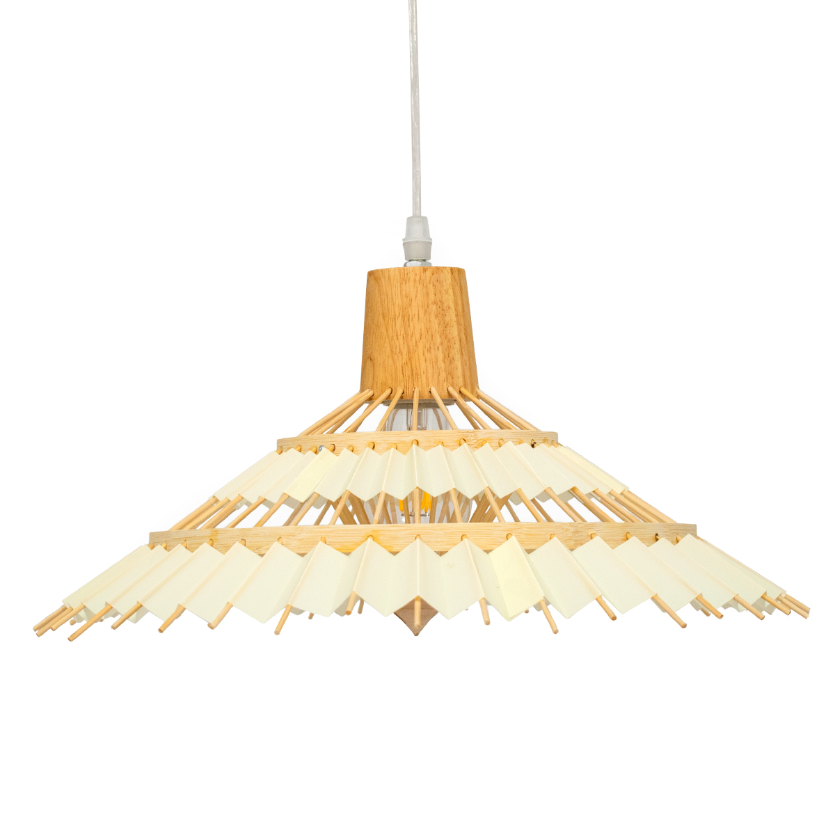 GloboStar® VENTALIA 00897 Vintage Κρεμαστό Φωτιστικό Οροφής Μονόφωτο Μπεζ Ξύλινο Bamboo Φ40 x Y22cm - Image 4