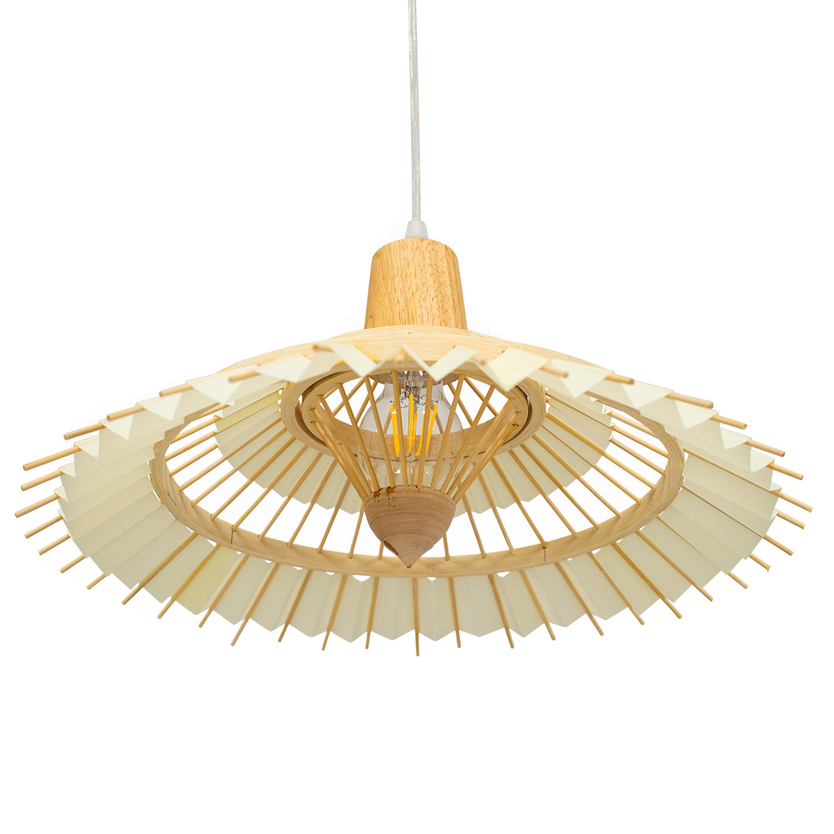 GloboStar® VENTALIA 00897 Vintage Κρεμαστό Φωτιστικό Οροφής Μονόφωτο Μπεζ Ξύλινο Bamboo Φ40 x Y22cm - Image 5