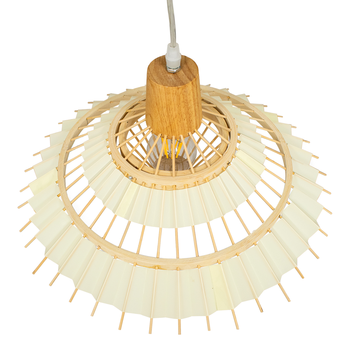 GloboStar® VENTALIA 00897 Vintage Κρεμαστό Φωτιστικό Οροφής Μονόφωτο Μπεζ Ξύλινο Bamboo Φ40 x Y22cm - Image 6