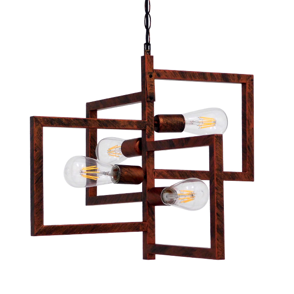 GloboStar® LOOP 00905 Μοντέρνο Industrial Κρεμαστό Φωτιστικό Οροφής Πολύφωτο Καφέ Σκουριά Μεταλλικό Μ52 x Π52 x Υ42cm