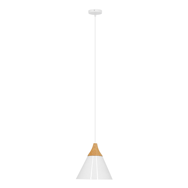 GloboStar® SHADE 00907 Μοντέρνο Κρεμαστό Φωτιστικό Οροφής Μονόφωτο Λευκό Μεταλλικό με Ξύλο Καμπάνα Φ23 x Υ22cm - Image 2