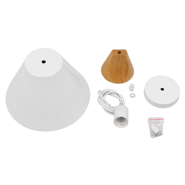 GloboStar® SHADE 00907 Μοντέρνο Κρεμαστό Φωτιστικό Οροφής Μονόφωτο Λευκό Μεταλλικό με Ξύλο Καμπάνα Φ23 x Υ22cm - Image 7