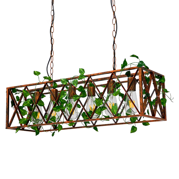 GloboStar® CLARITY 00963 Vintage Industrial Κρεμαστό Φωτιστικό Οροφής Πολύφωτο Καφέ Σκουριά Μεταλλικό Πλέγμα Μ78 x Π25 x Υ22cm