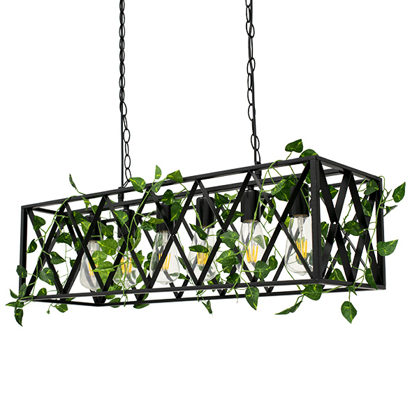 GloboStar® CLARITY 00964 Vintage Industrial Κρεμαστό Φωτιστικό Οροφής Πολύφωτο Μαύρο Μεταλλικό Πλέγμα Μ78 x Π25 x Υ22cm