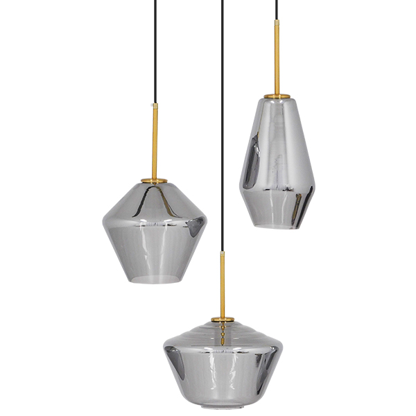 GloboStar® AMARIS 00976 Μοντέρνο Κρεμαστό Φωτιστικό Οροφής Τρίφωτο Γυάλινο Φιμέ Νίκελ Φ50 x Υ30cm - Image 2
