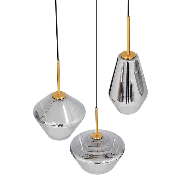 GloboStar® AMARIS 00976 Μοντέρνο Κρεμαστό Φωτιστικό Οροφής Τρίφωτο Γυάλινο Φιμέ Νίκελ Φ50 x Υ30cm - Image 3