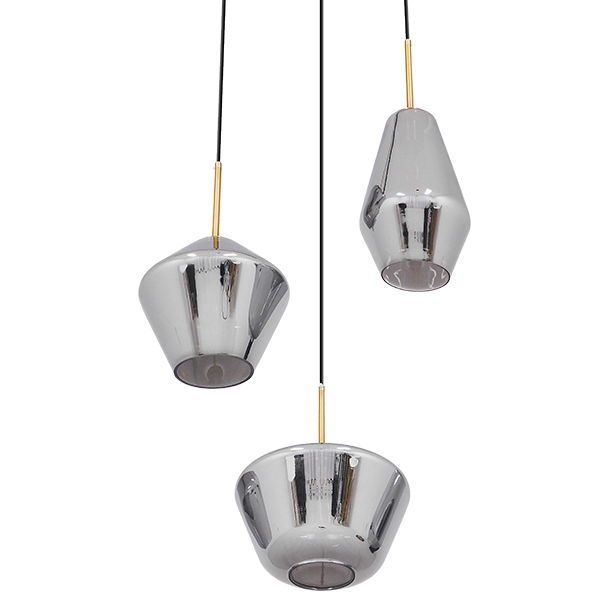 GloboStar® AMARIS 00976 Μοντέρνο Κρεμαστό Φωτιστικό Οροφής Τρίφωτο Γυάλινο Φιμέ Νίκελ Φ50 x Υ30cm - Image 4