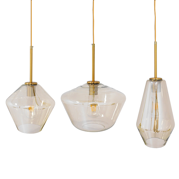 GloboStar® AMARIS 00977 Μοντέρνο Κρεμαστό Φωτιστικό Οροφής Τρίφωτο Γυάλινο Φιμέ Μελί Μ75 x Π30 x Υ30cm - Image 2