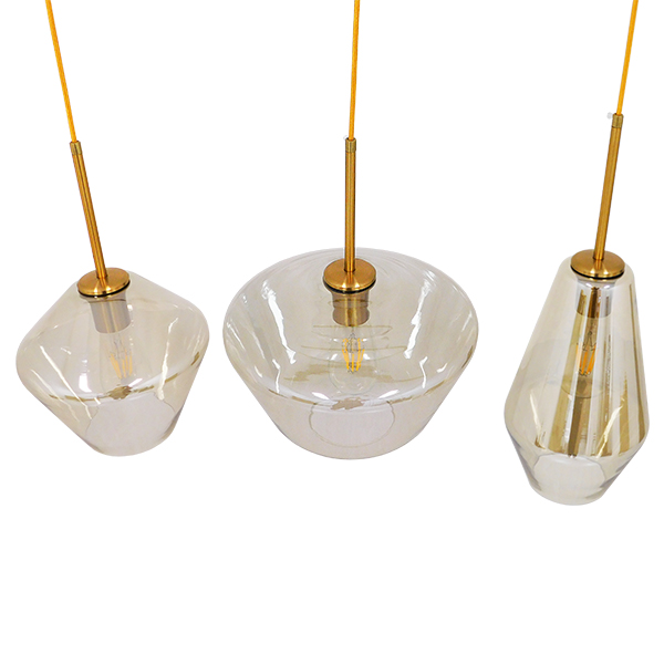 GloboStar® AMARIS 00977 Μοντέρνο Κρεμαστό Φωτιστικό Οροφής Τρίφωτο Γυάλινο Φιμέ Μελί Μ75 x Π30 x Υ30cm - Image 3
