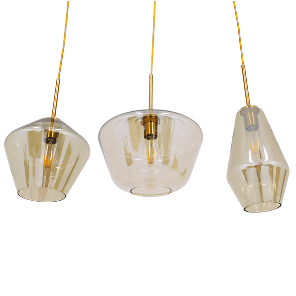 GloboStar® AMARIS 00977 Μοντέρνο Κρεμαστό Φωτιστικό Οροφής Τρίφωτο Γυάλινο Φιμέ Μελί Μ75 x Π30 x Υ30cm - Image 4