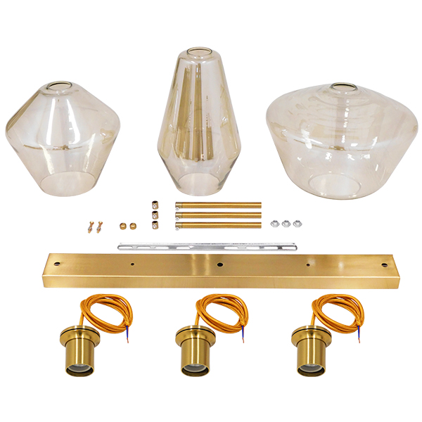 GloboStar® AMARIS 00977 Μοντέρνο Κρεμαστό Φωτιστικό Οροφής Τρίφωτο Γυάλινο Φιμέ Μελί Μ75 x Π30 x Υ30cm - Image 6