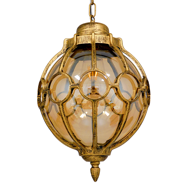 GloboStar® ETOILE 00987 Vintage Industrial Κρεμαστό Φωτιστικό Οροφής Μονόφωτο Μπρονζέ Χρυσό Μεταλλικό Πλέγμα με Μελί Γυαλί Φ28 x Υ38cm