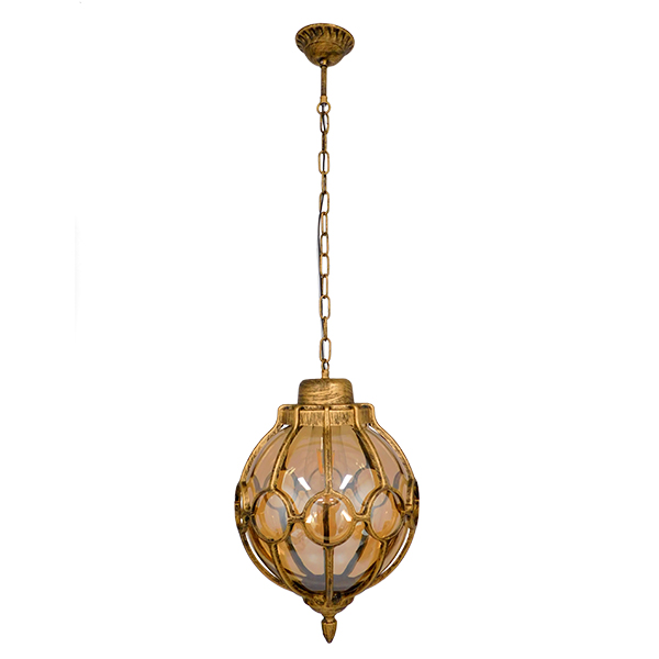 GloboStar® ETOILE 00987 Vintage Industrial Κρεμαστό Φωτιστικό Οροφής Μονόφωτο Μπρονζέ Χρυσό Μεταλλικό Πλέγμα με Μελί Γυαλί Φ28 x Υ38cm - Image 2