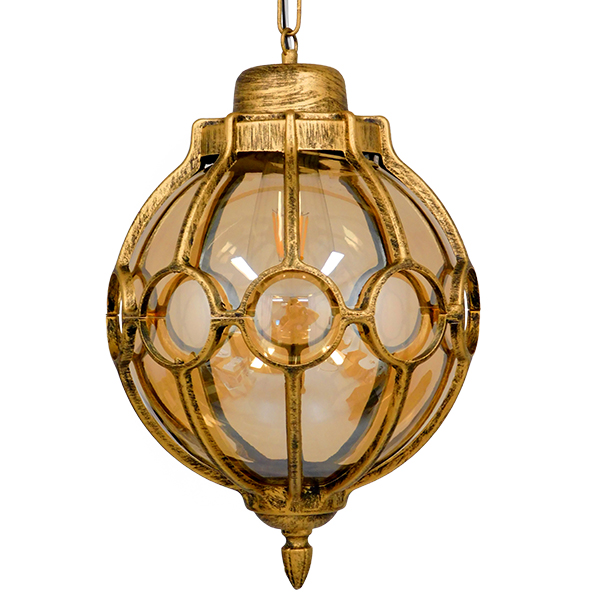 GloboStar® ETOILE 00987 Vintage Industrial Κρεμαστό Φωτιστικό Οροφής Μονόφωτο Μπρονζέ Χρυσό Μεταλλικό Πλέγμα με Μελί Γυαλί Φ28 x Υ38cm - Image 3