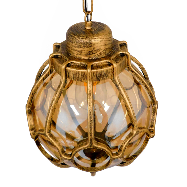 GloboStar® ETOILE 00987 Vintage Industrial Κρεμαστό Φωτιστικό Οροφής Μονόφωτο Μπρονζέ Χρυσό Μεταλλικό Πλέγμα με Μελί Γυαλί Φ28 x Υ38cm - Image 4