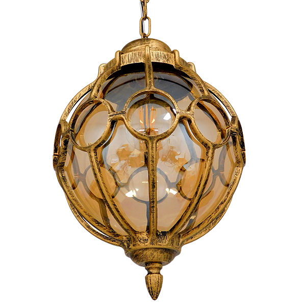 GloboStar® ETOILE 00987 Vintage Industrial Κρεμαστό Φωτιστικό Οροφής Μονόφωτο Μπρονζέ Χρυσό Μεταλλικό Πλέγμα με Μελί Γυαλί Φ28 x Υ38cm - Image 5