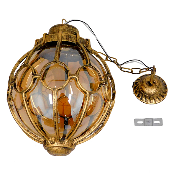 GloboStar® ETOILE 00987 Vintage Industrial Κρεμαστό Φωτιστικό Οροφής Μονόφωτο Μπρονζέ Χρυσό Μεταλλικό Πλέγμα με Μελί Γυαλί Φ28 x Υ38cm - Image 8