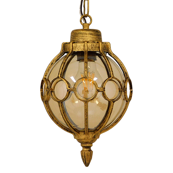 GloboStar® ETOILE 00988 Vintage Industrial Κρεμαστό Φωτιστικό Οροφής Μονόφωτο Μπρονζέ Χρυσό Μεταλλικό Πλέγμα με Μελί Γυαλί Φ18 x Υ27cm - Image 3