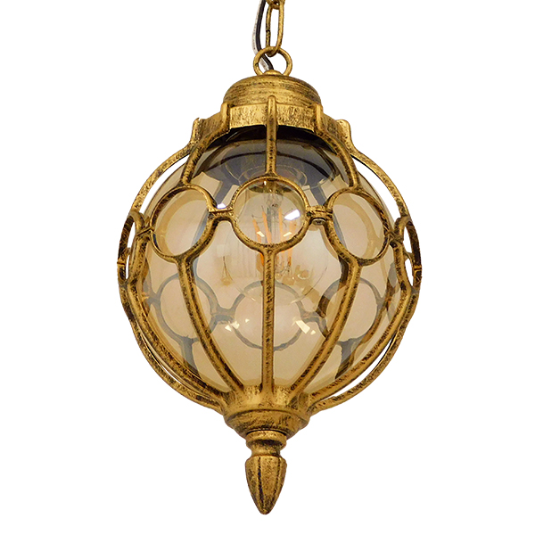 GloboStar® ETOILE 00988 Vintage Industrial Κρεμαστό Φωτιστικό Οροφής Μονόφωτο Μπρονζέ Χρυσό Μεταλλικό Πλέγμα με Μελί Γυαλί Φ18 x Υ27cm - Image 5