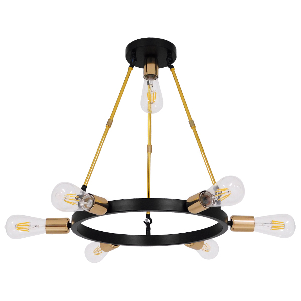 GloboStar® SAILOR 01445 Μοντέρνο Φωτιστικό Οροφής Πολύφωτο Μαύρο Χρυσό Μεταλλικό Φ55 x Y55cm