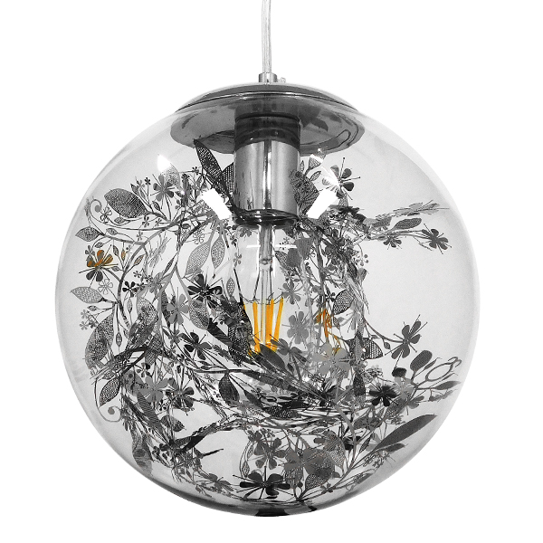 GloboStar® HARPER 01510 Μοντέρνο Κρεμαστό Φωτιστικό Οροφής Μονόφωτο Γυάλινο Διάφανο με Ασημί Νίκελ Γιρλάντα Φ25 x Υ30cm