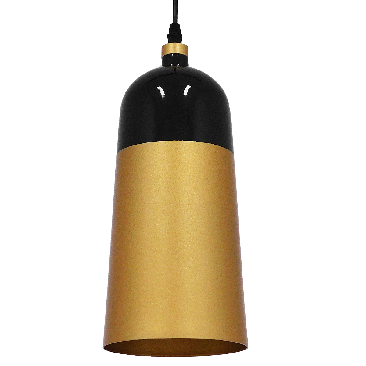 GloboStar® PALAZZO 01523 Μοντέρνο Κρεμαστό Φωτιστικό Οροφής Μονόφωτο Μαύρο - Χρυσό Μεταλλικό Καμπάνα Φ14 x Υ34cm