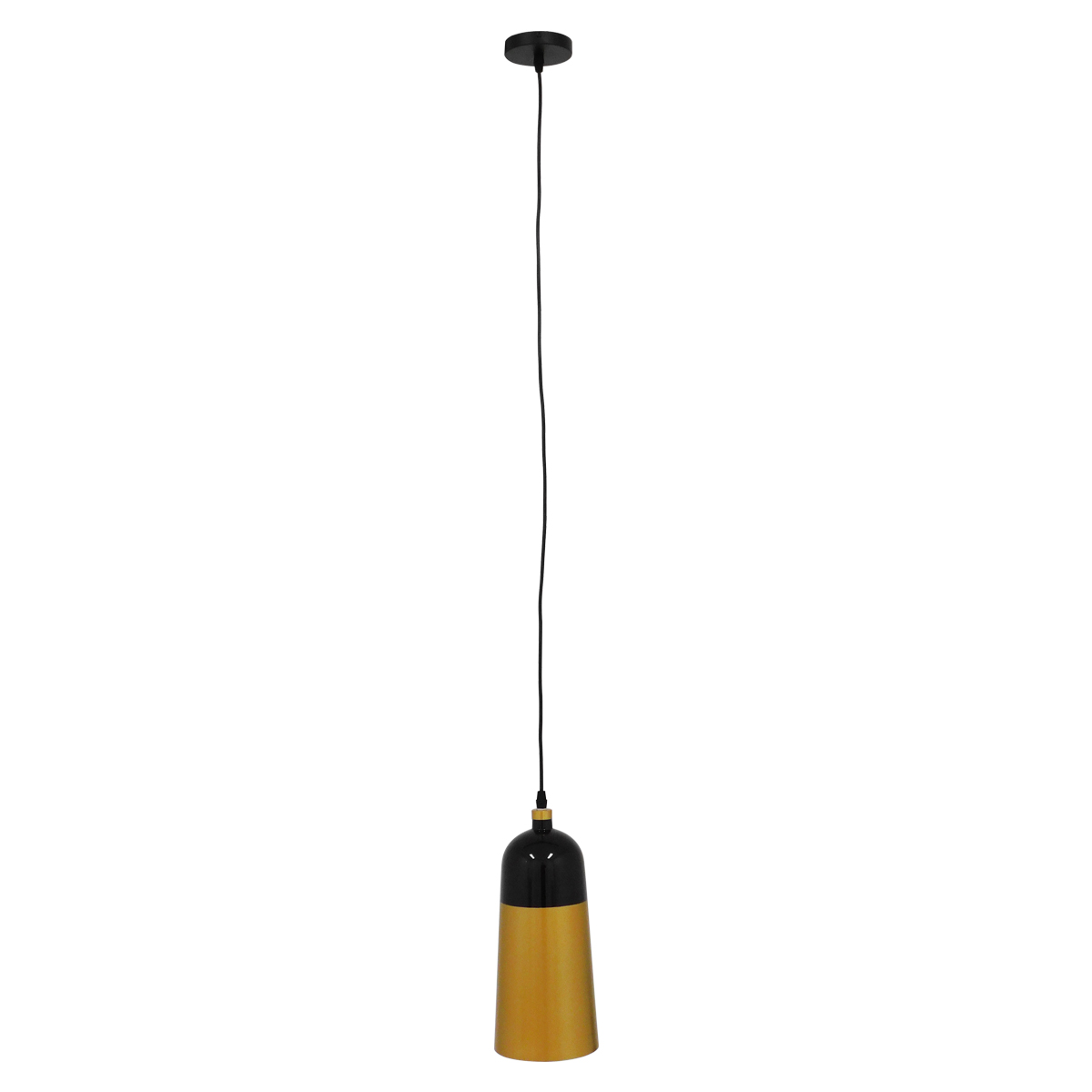 GloboStar® PALAZZO 01523 Μοντέρνο Κρεμαστό Φωτιστικό Οροφής Μονόφωτο Μαύρο - Χρυσό Μεταλλικό Καμπάνα Φ14 x Υ34cm - Image 4