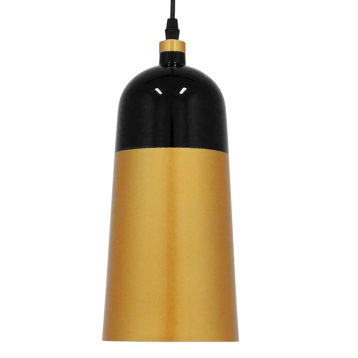 GloboStar® PALAZZO 01523 Μοντέρνο Κρεμαστό Φωτιστικό Οροφής Μονόφωτο Μαύρο - Χρυσό Μεταλλικό Καμπάνα Φ14 x Υ34cm - Image 5