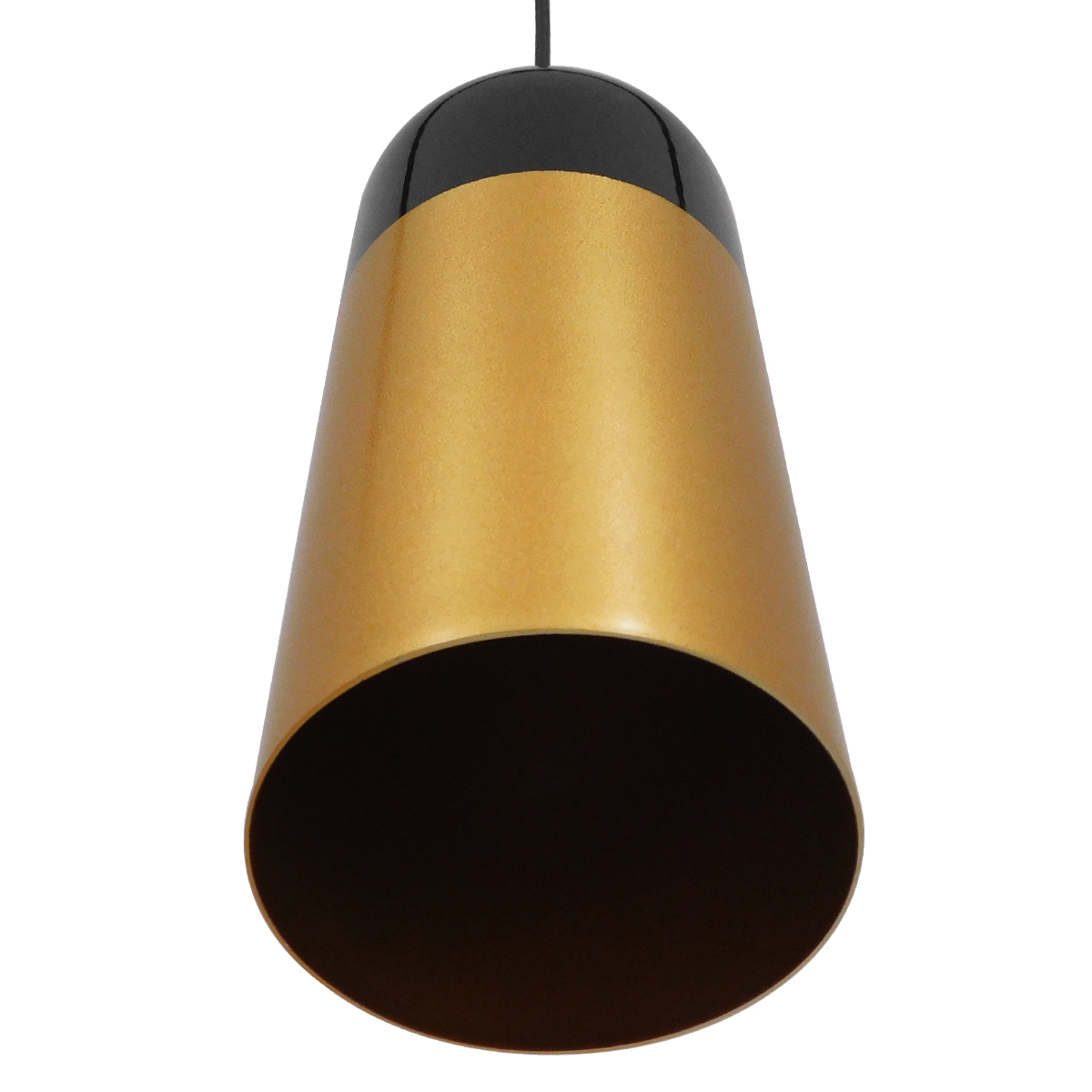 GloboStar® PALAZZO 01523 Μοντέρνο Κρεμαστό Φωτιστικό Οροφής Μονόφωτο Μαύρο - Χρυσό Μεταλλικό Καμπάνα Φ14 x Υ34cm - Image 6