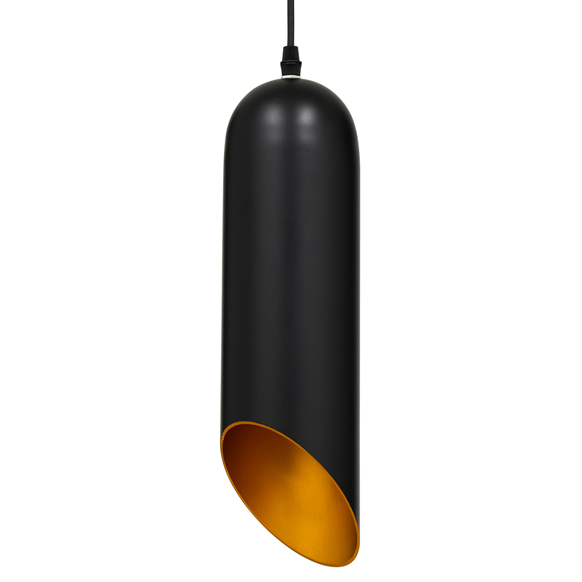 GloboStar® CARSON 01527 Μοντέρνο Κρεμαστό Φωτιστικό Οροφής Μονόφωτο Μαύρο - Χρυσό Μεταλλικό Καμπάνα Φ10 x Υ38cm