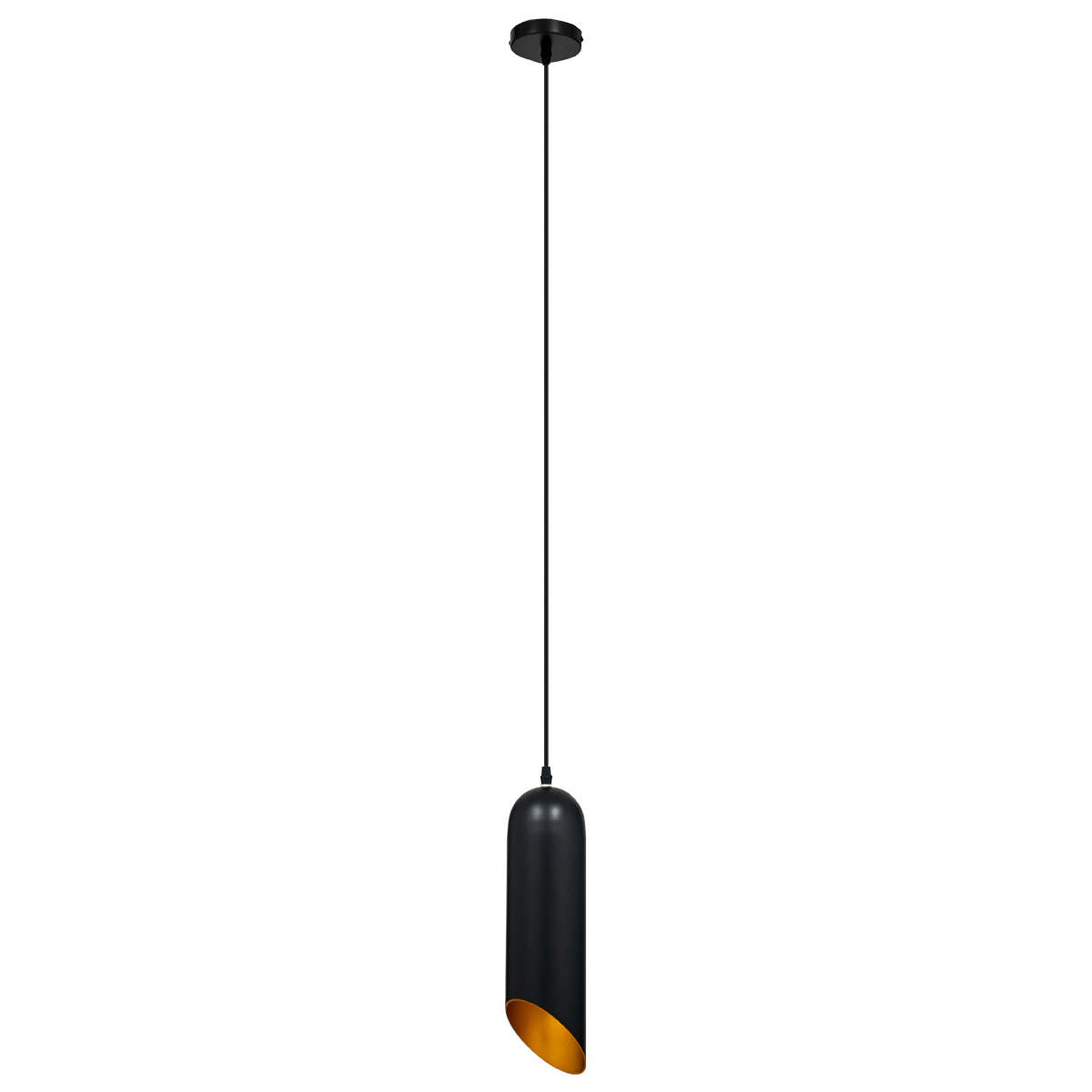 GloboStar® CARSON 01527 Μοντέρνο Κρεμαστό Φωτιστικό Οροφής Μονόφωτο Μαύρο - Χρυσό Μεταλλικό Καμπάνα Φ10 x Υ38cm - Image 3