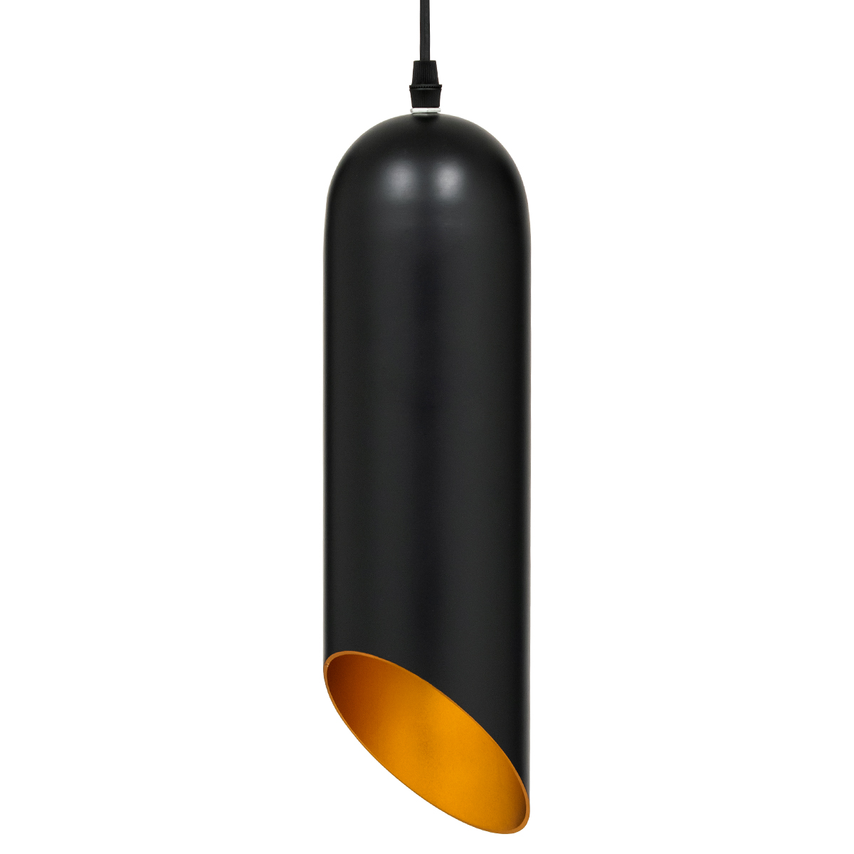 GloboStar® CARSON 01527 Μοντέρνο Κρεμαστό Φωτιστικό Οροφής Μονόφωτο Μαύρο - Χρυσό Μεταλλικό Καμπάνα Φ10 x Υ38cm - Image 4
