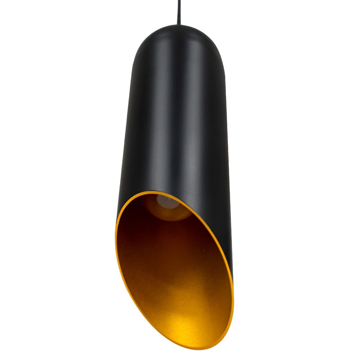 GloboStar® CARSON 01527 Μοντέρνο Κρεμαστό Φωτιστικό Οροφής Μονόφωτο Μαύρο - Χρυσό Μεταλλικό Καμπάνα Φ10 x Υ38cm - Image 5