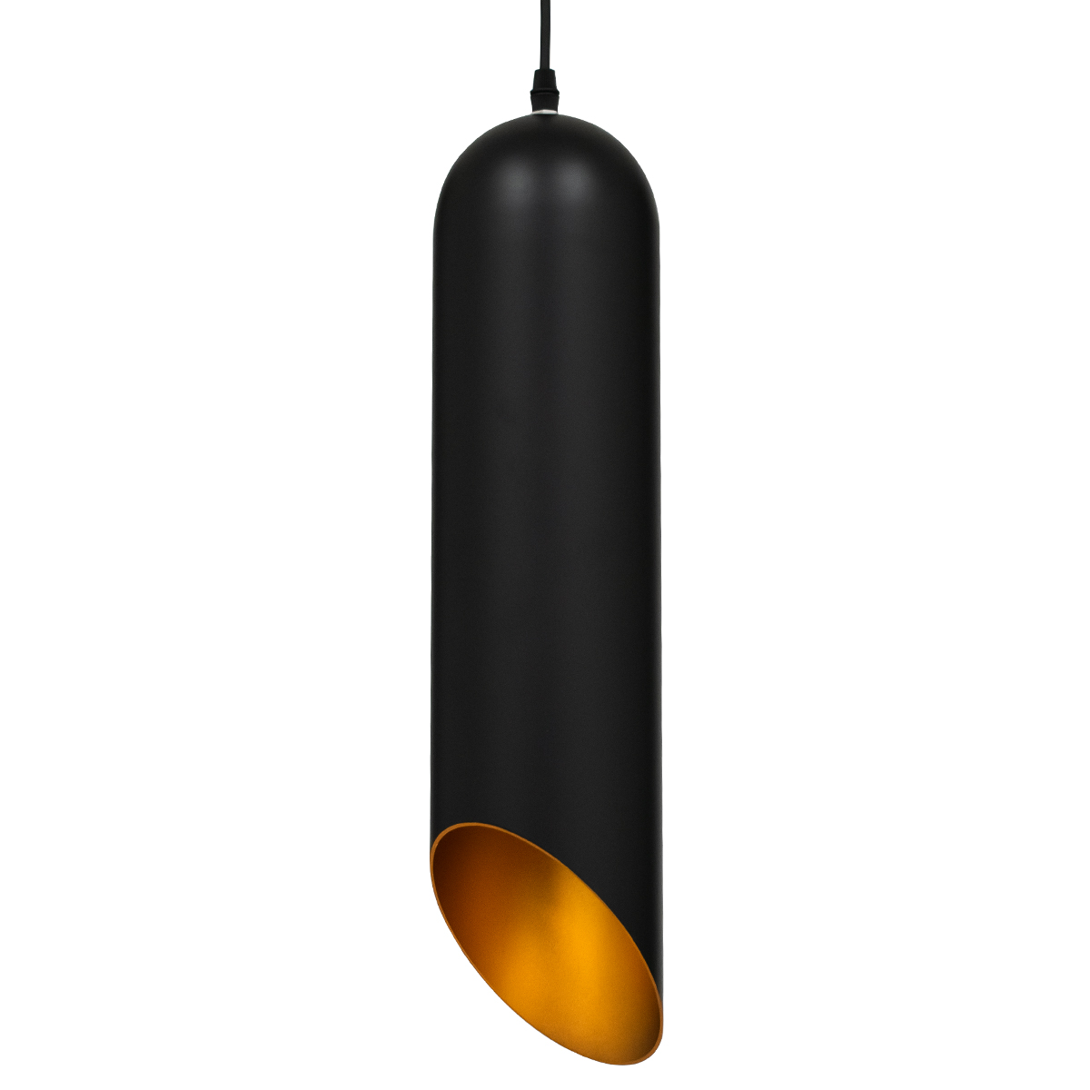 GloboStar® CARSON 01528 Μοντέρνο Κρεμαστό Φωτιστικό Οροφής Μονόφωτο Μαύρο - Χρυσό Μεταλλικό Καμπάνα Φ12 x Υ52cm