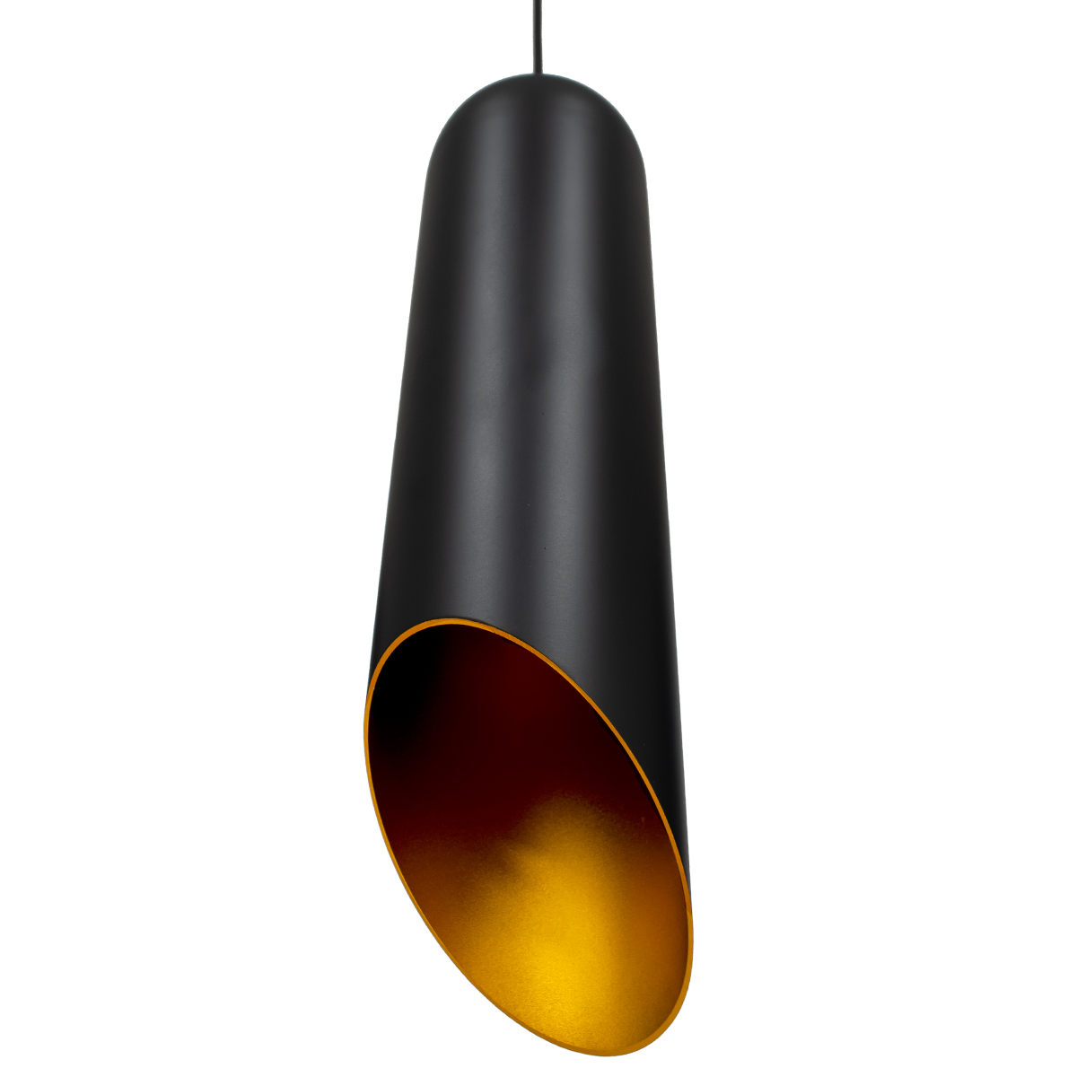 GloboStar® CARSON 01528 Μοντέρνο Κρεμαστό Φωτιστικό Οροφής Μονόφωτο Μαύρο - Χρυσό Μεταλλικό Καμπάνα Φ12 x Υ52cm - Image 5