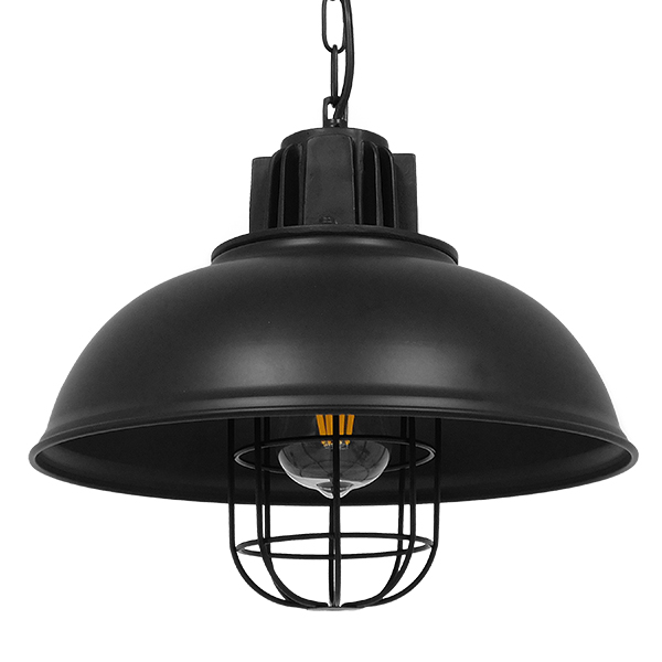 GloboStar® HARROW 01571 Vintage Industrial Κρεμαστό Φωτιστικό Οροφής Μονόφωτο Μαύρο Μεταλλικό Πλέγμα Φ33 x Υ32cm