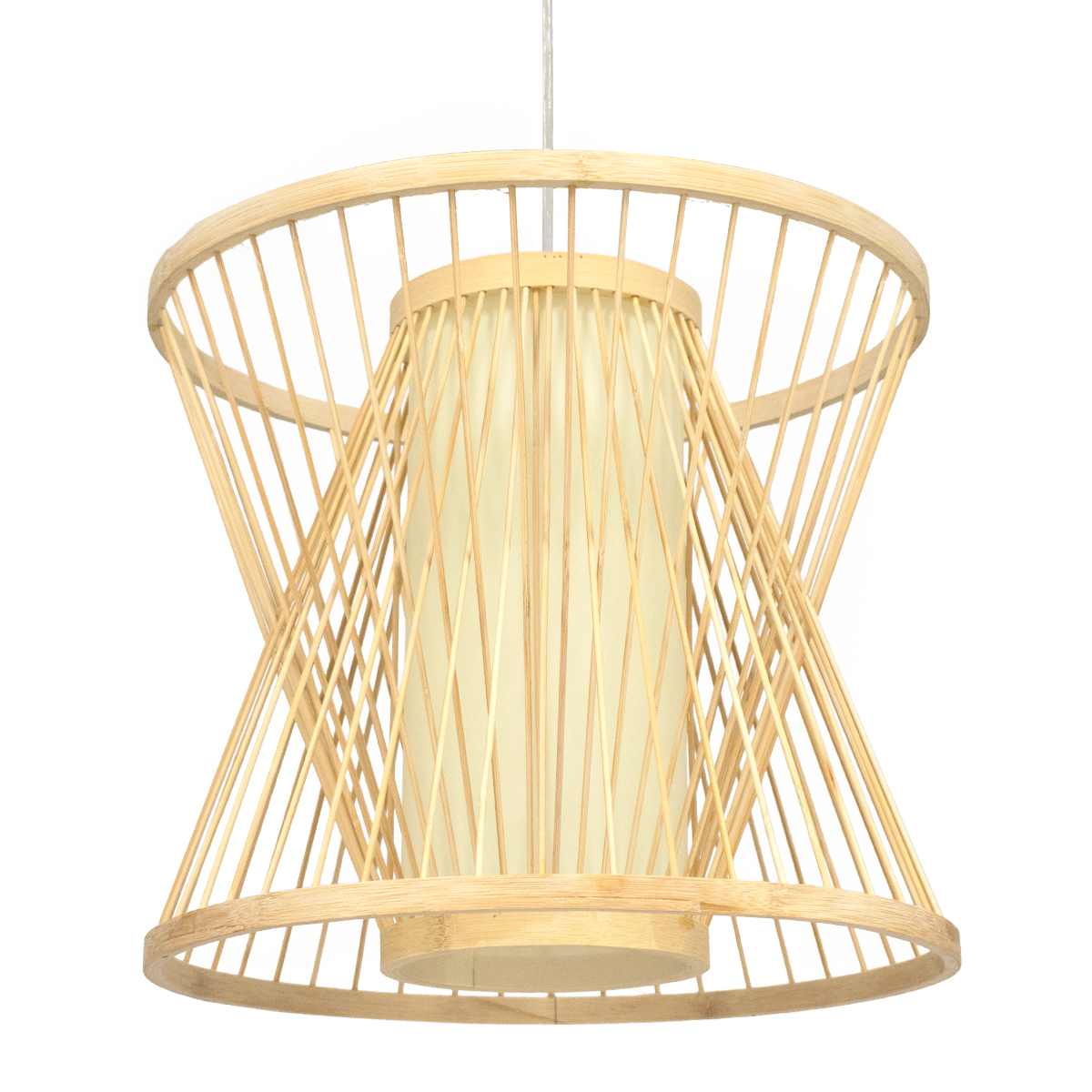 GloboStar® DE PARIS 01632 Vintage Κρεμαστό Φωτιστικό Οροφής Μονόφωτο Μπεζ Ξύλινο Bamboo Φ35 x Y32cm