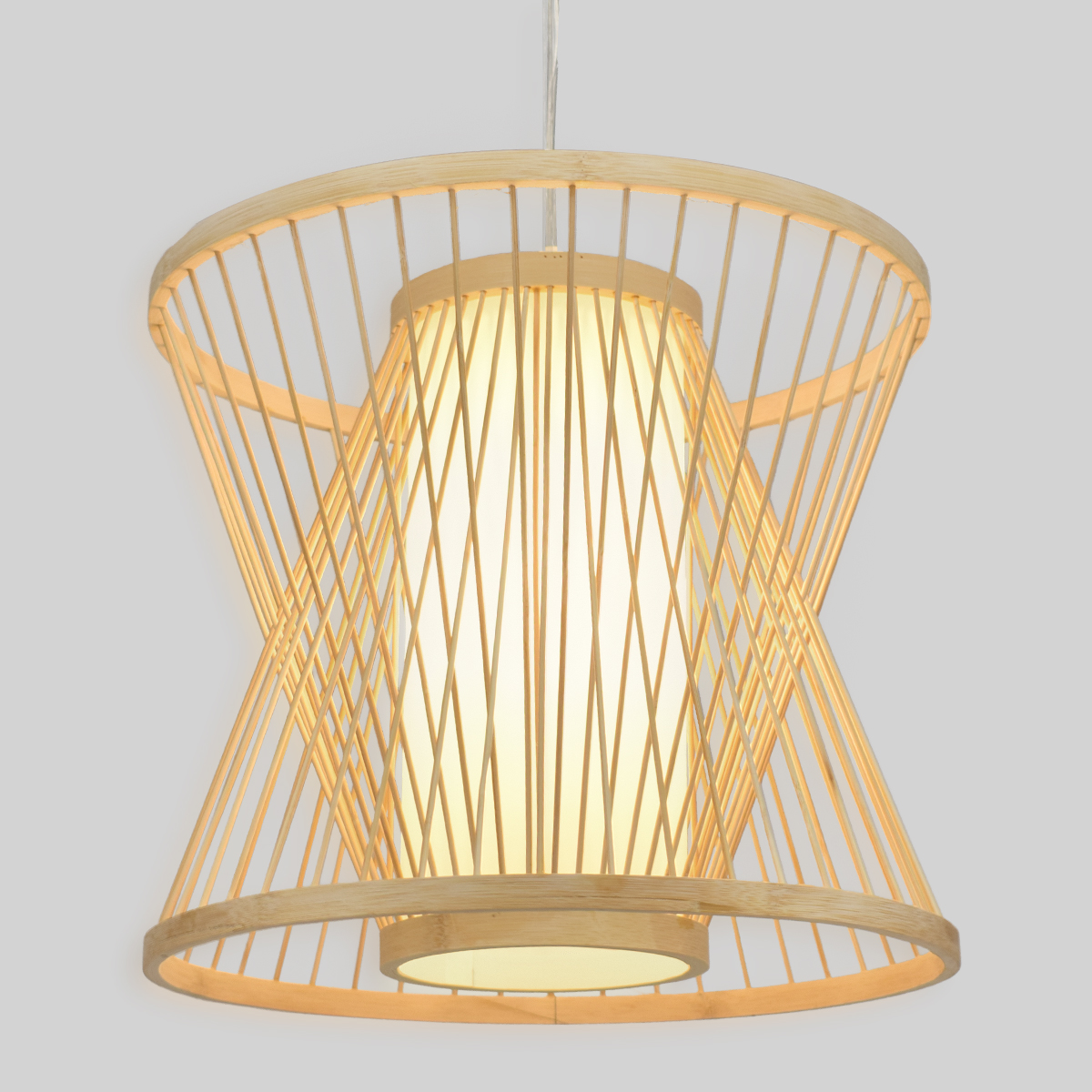 GloboStar® DE PARIS 01632 Vintage Κρεμαστό Φωτιστικό Οροφής Μονόφωτο Μπεζ Ξύλινο Bamboo Φ35 x Y32cm - Image 2