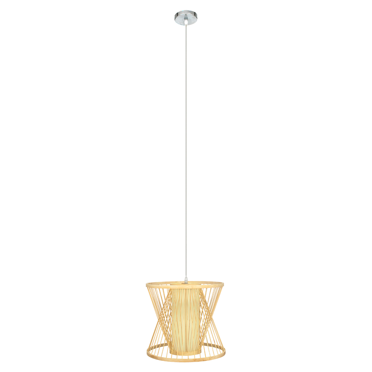 GloboStar® DE PARIS 01632 Vintage Κρεμαστό Φωτιστικό Οροφής Μονόφωτο Μπεζ Ξύλινο Bamboo Φ35 x Y32cm - Image 3