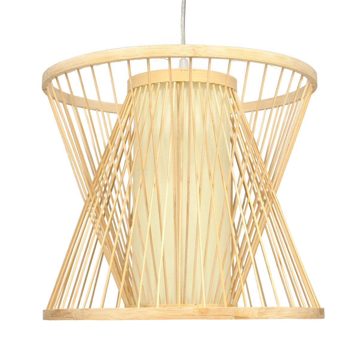 GloboStar® DE PARIS 01632 Vintage Κρεμαστό Φωτιστικό Οροφής Μονόφωτο Μπεζ Ξύλινο Bamboo Φ35 x Y32cm - Image 4