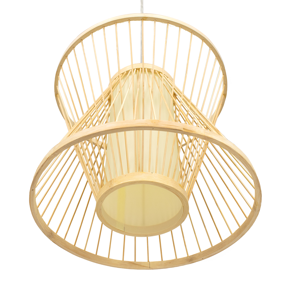 GloboStar® DE PARIS 01632 Vintage Κρεμαστό Φωτιστικό Οροφής Μονόφωτο Μπεζ Ξύλινο Bamboo Φ35 x Y32cm - Image 5