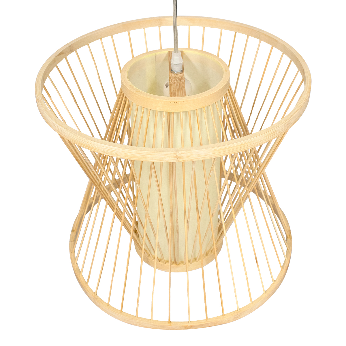GloboStar® DE PARIS 01632 Vintage Κρεμαστό Φωτιστικό Οροφής Μονόφωτο Μπεζ Ξύλινο Bamboo Φ35 x Y32cm - Image 6