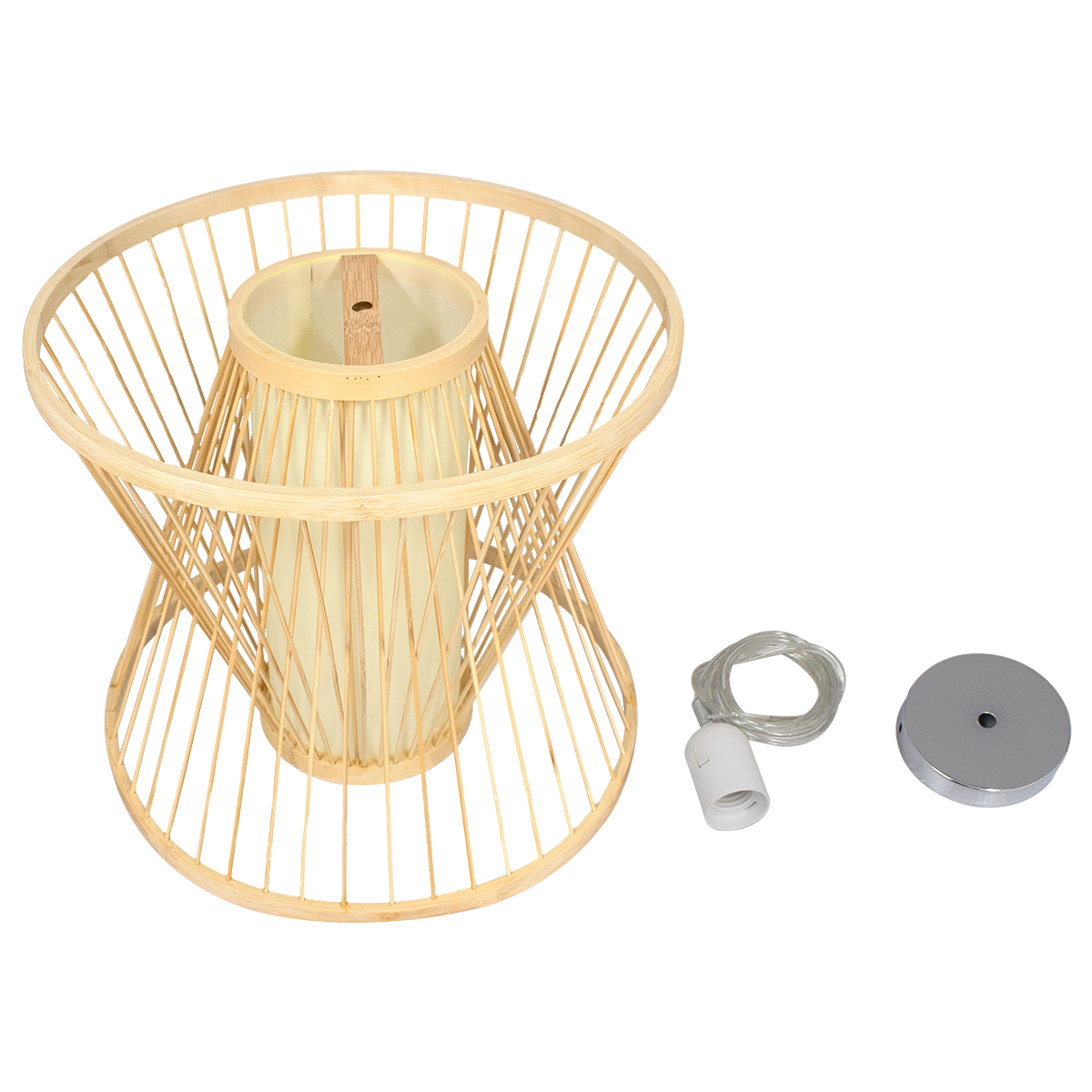 GloboStar® DE PARIS 01632 Vintage Κρεμαστό Φωτιστικό Οροφής Μονόφωτο Μπεζ Ξύλινο Bamboo Φ35 x Y32cm - Image 7