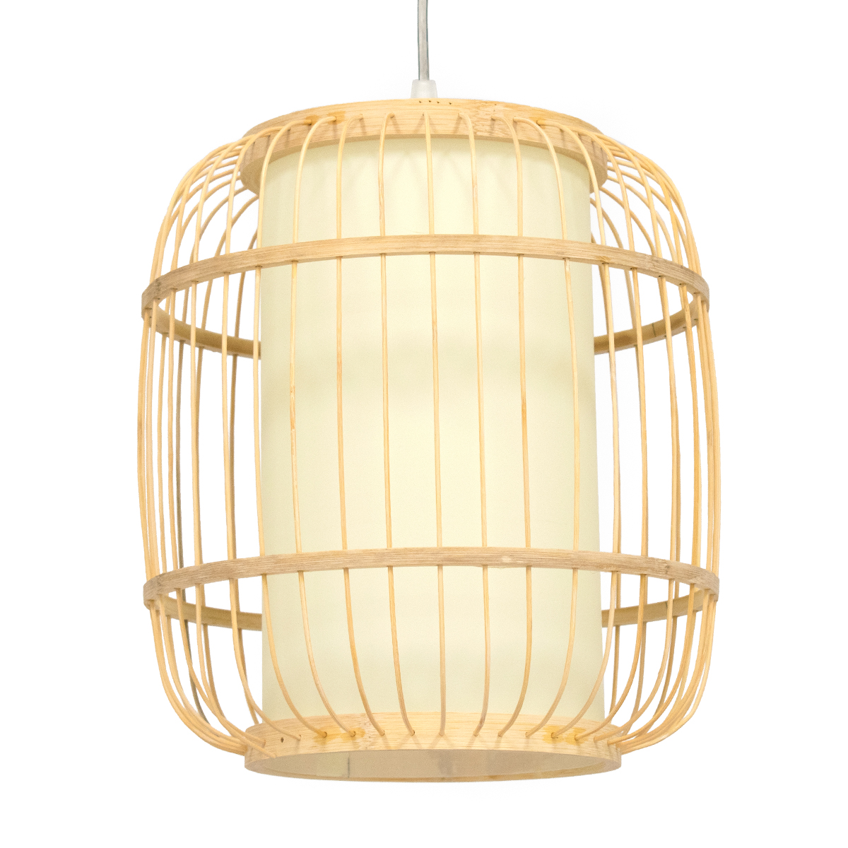 GloboStar® DE PARIS 01633 Vintage Κρεμαστό Φωτιστικό Οροφής Μονόφωτο Μπεζ Ξύλινο Bamboo Φ26 x Y32cm